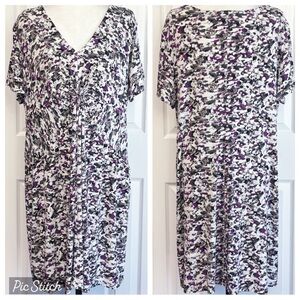 Daisy Fuentes 2X Grey & Purple Combo Print Twist Front Mini Dress